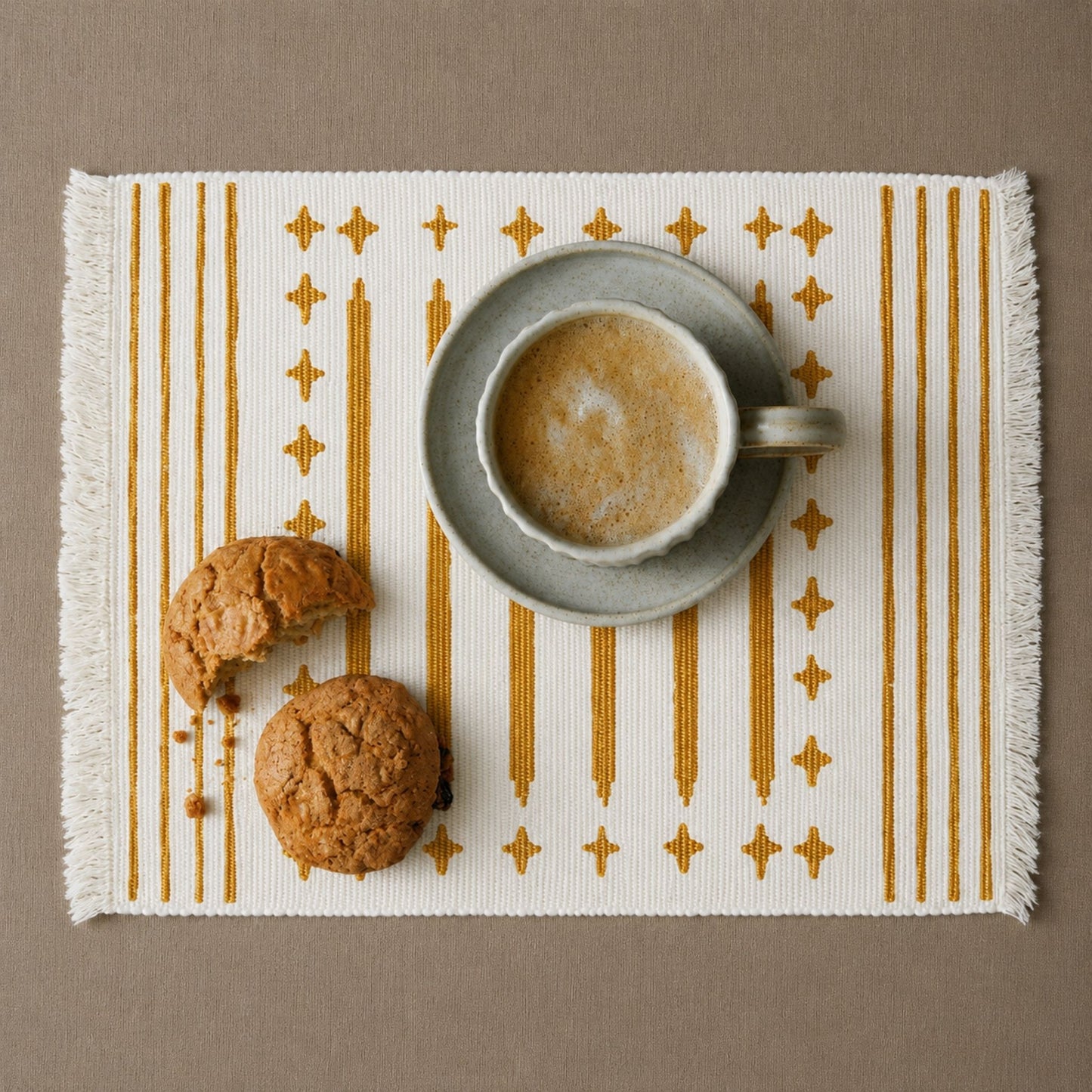 PACK X2 Mantel individual de mesa blanco y mostaza | 35 x 48 cm