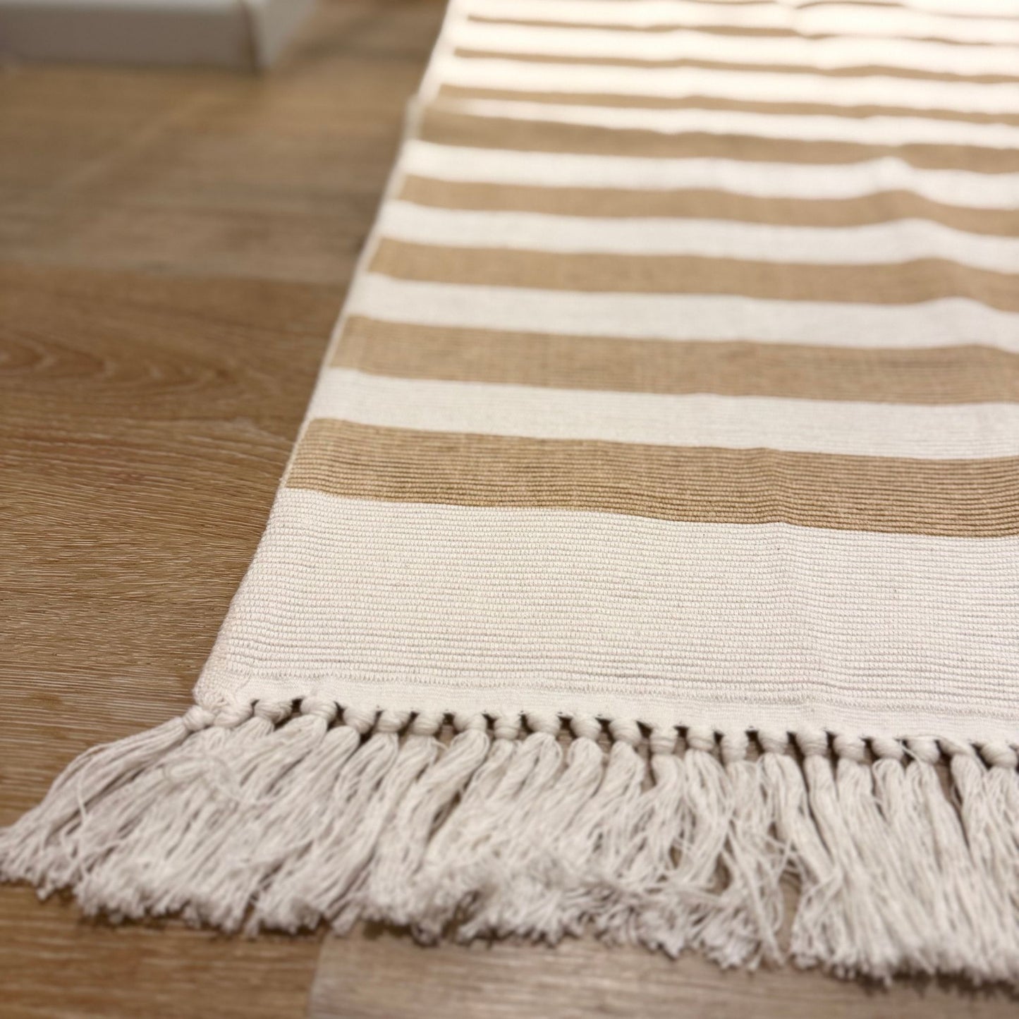 Alfombra algodón | Blanco y beige 100 x 70 cm