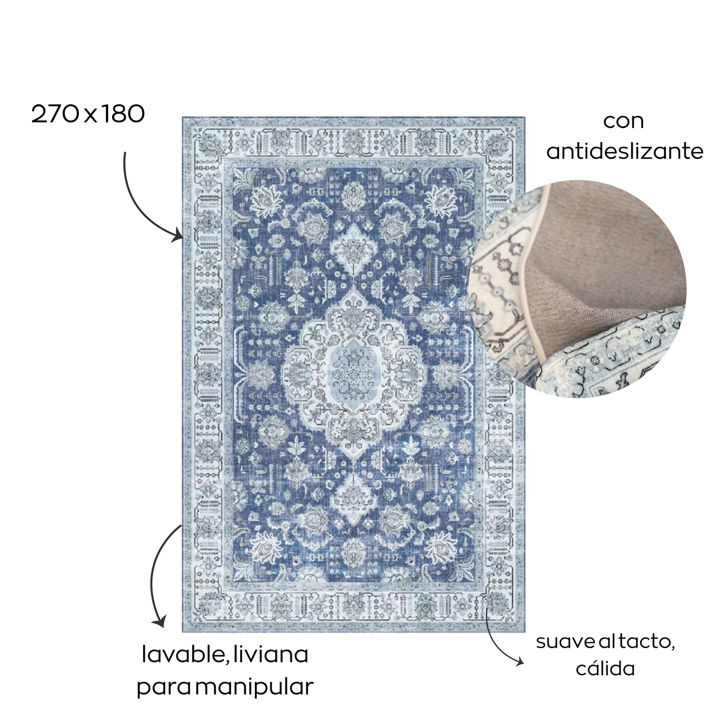 Alfombra de living persa | 270 x 180 | Azul