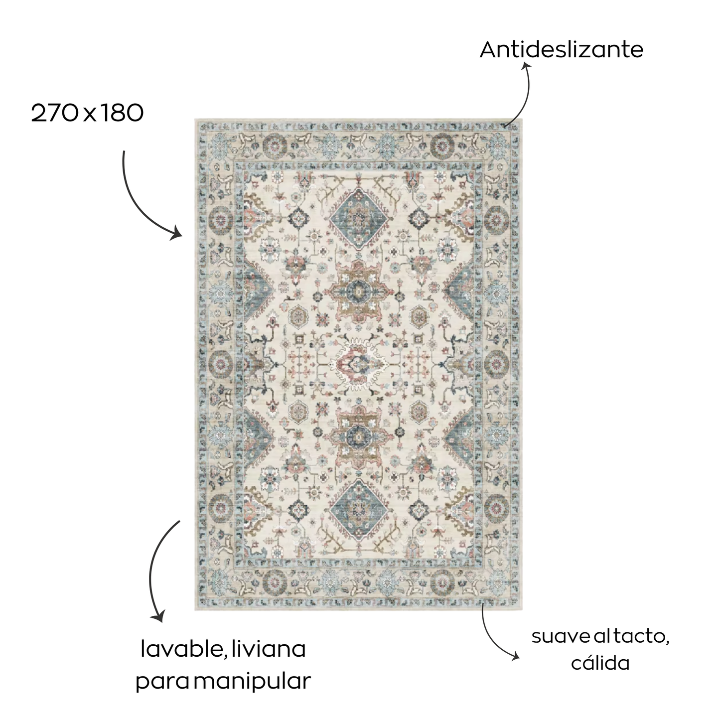 Alfombra de living persa | 270 x 180 | Verde