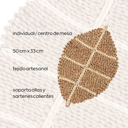 Mantel individual con forma de hoja | 50 cm x 33 cm
