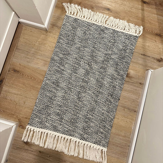 Alfombra tejida | Blanco y negro 90 x 60 cm