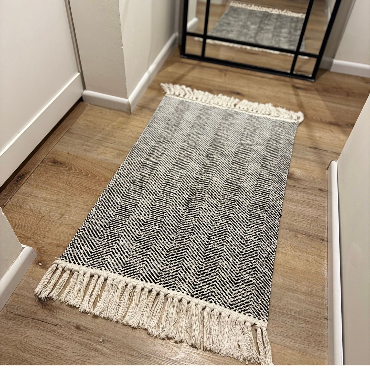 Alfombra tejida | Blanco y negro 90 x 60 cm