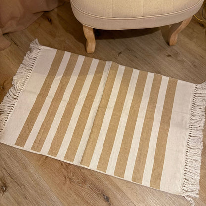 Alfombra algodón | Blanco y beige 100 x 70 cm