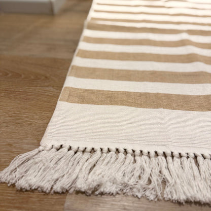 Alfombra algodón | Blanco y beige 100 x 70 cm