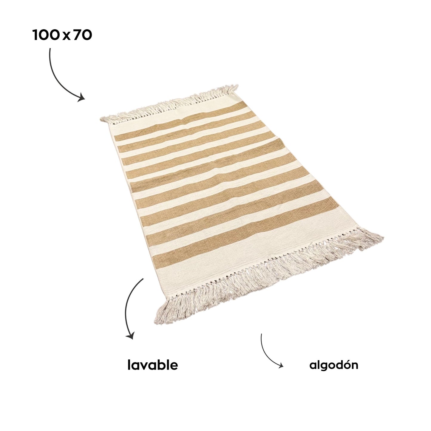 Alfombra algodón | Blanco y beige 100 x 70 cm