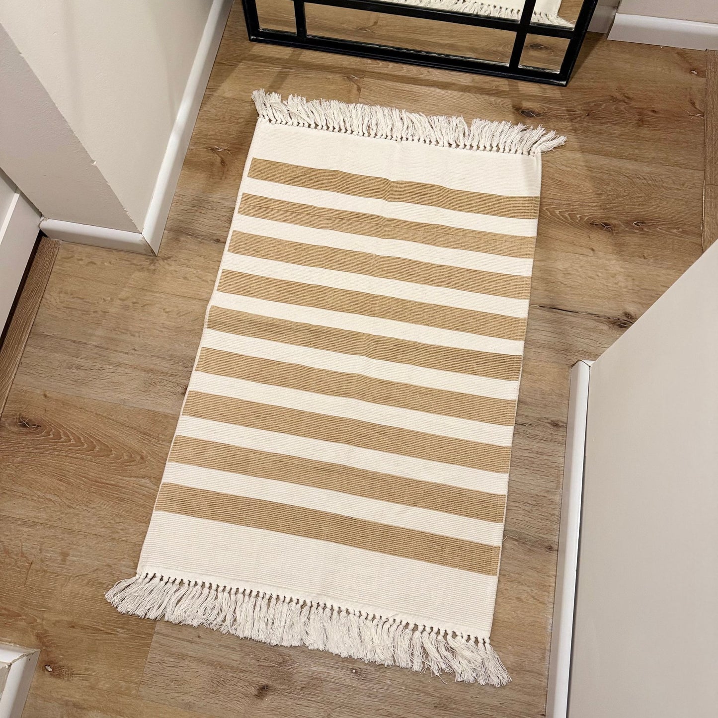 Alfombra algodón | Blanco y beige 100 x 70 cm