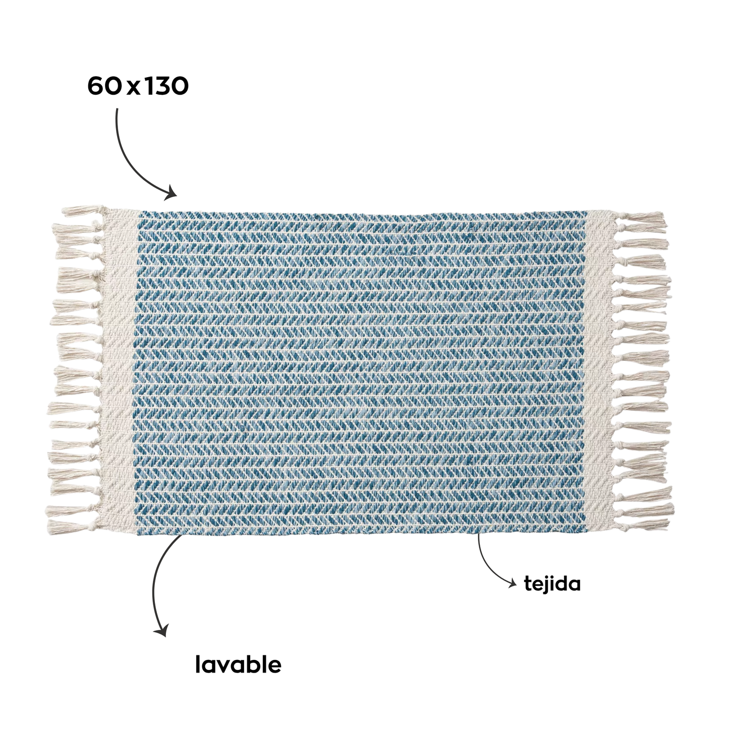 Pack Calma | Afombra tejida con detalles en azul + alfombra chevron celeste