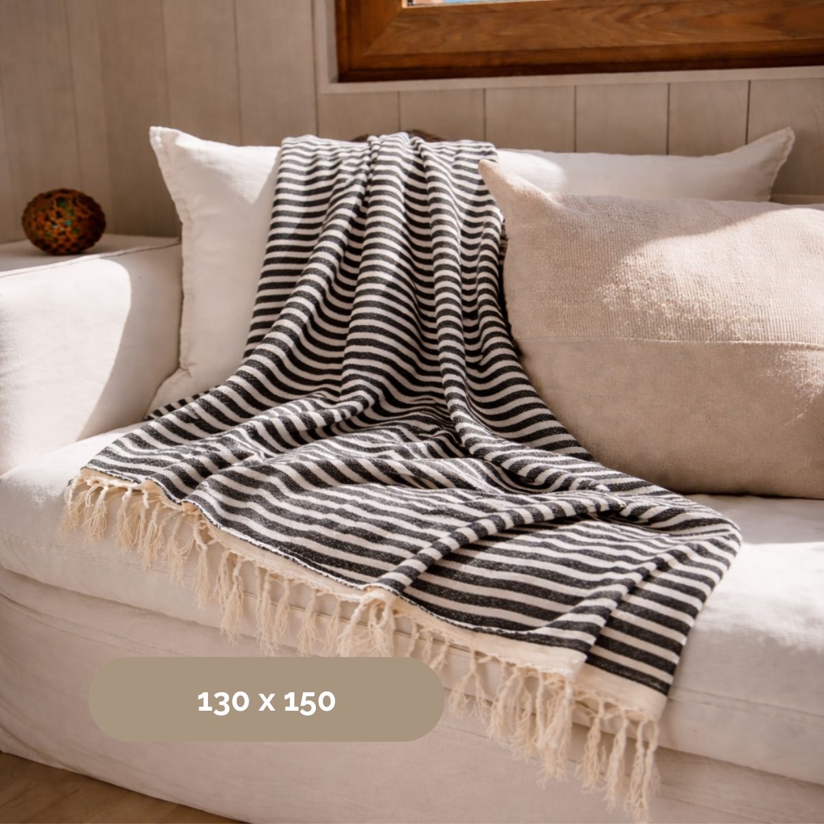 Manta pie de cama a rayas azul
