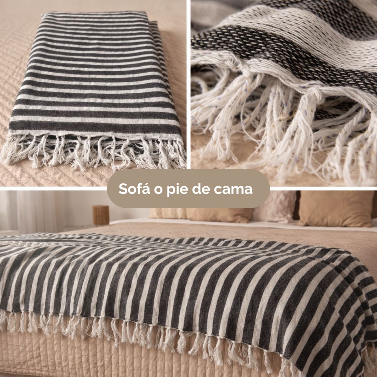 Manta pie de cama a rayas azul
