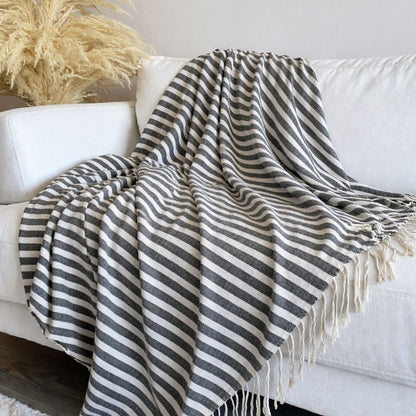 Manta pie de cama a rayas azul