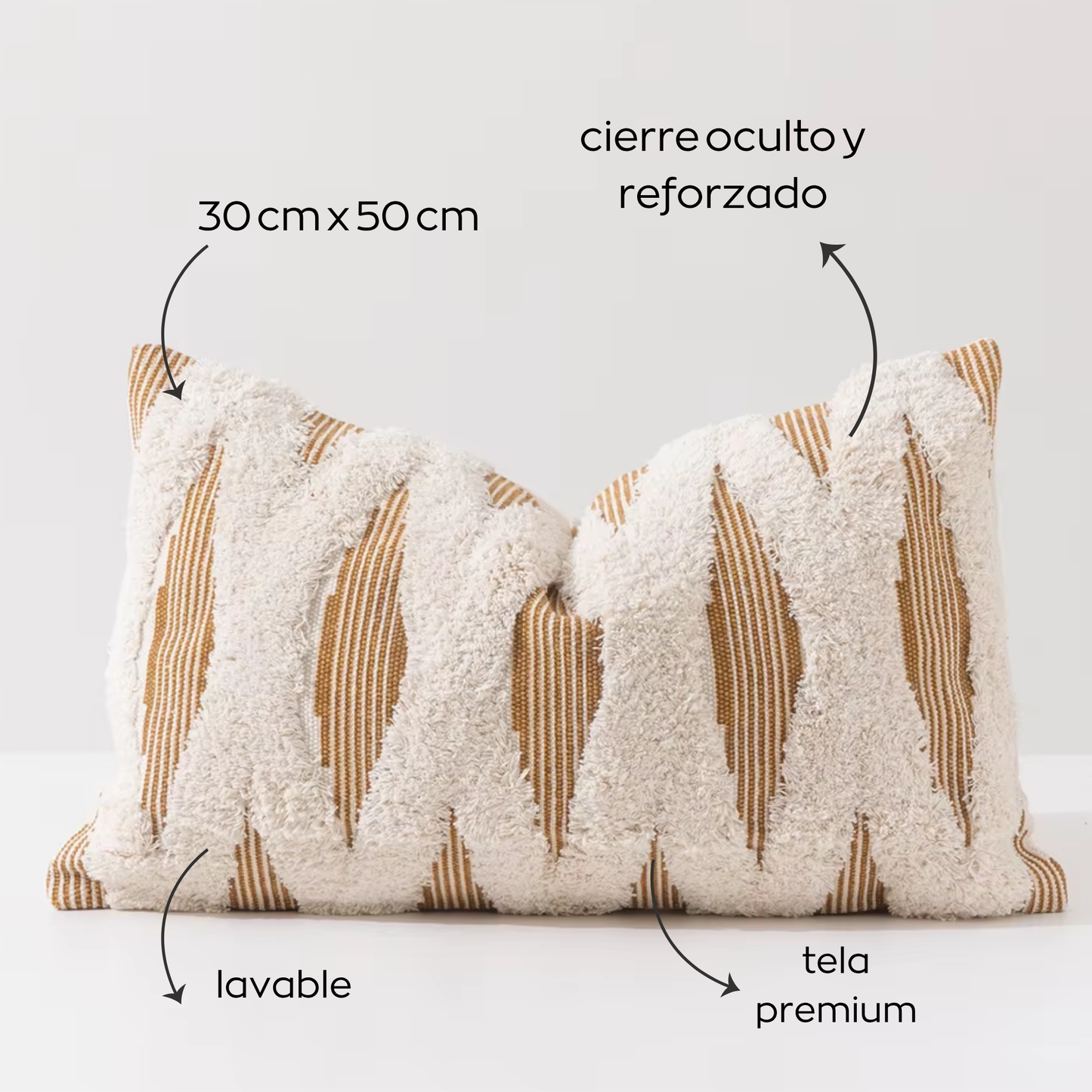 Funda almohadón rectangular Boho Mostaza | 30 x 50