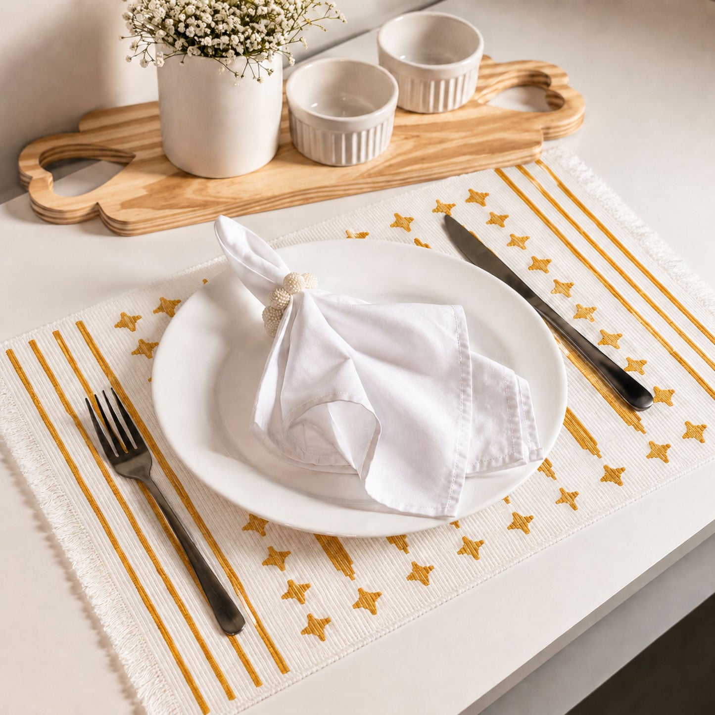 PACK X2 Mantel individual de mesa blanco y mostaza | 35 x 48 cm